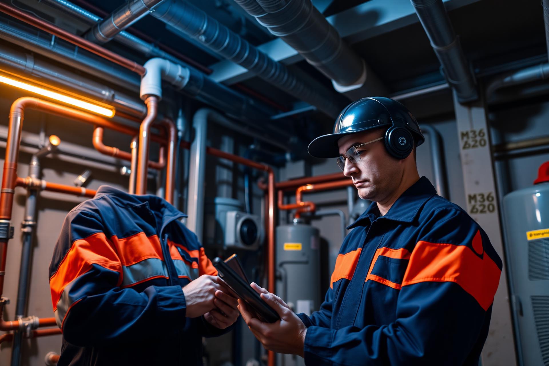 Commercial plumbing mechanical room with copper piping